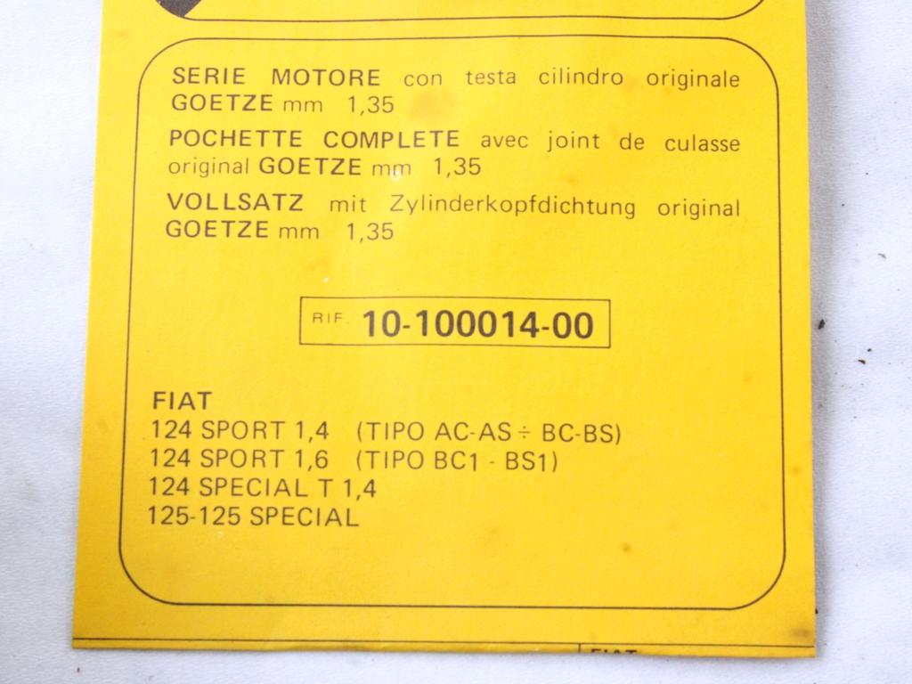 10-100014-00 KIT GUARNIZIONI MOTORE GOETZE FIAT 124 SPORT CC 1.6 B RICAMBIO NUOVO
