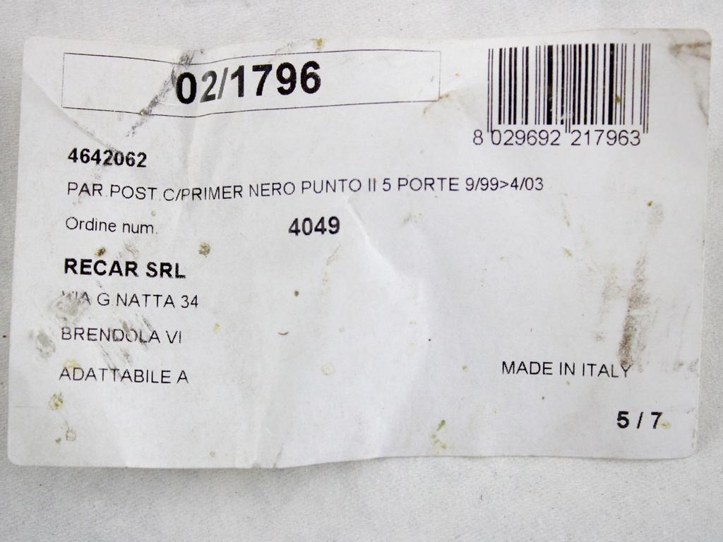 735272038 PARAURTI POSTERIORE PRIMER FIAT PUNTO 1.2 B 44KW 5M 5P (2000) RICAMBIO USATO LEGGERMENTE DANNEGGIATO