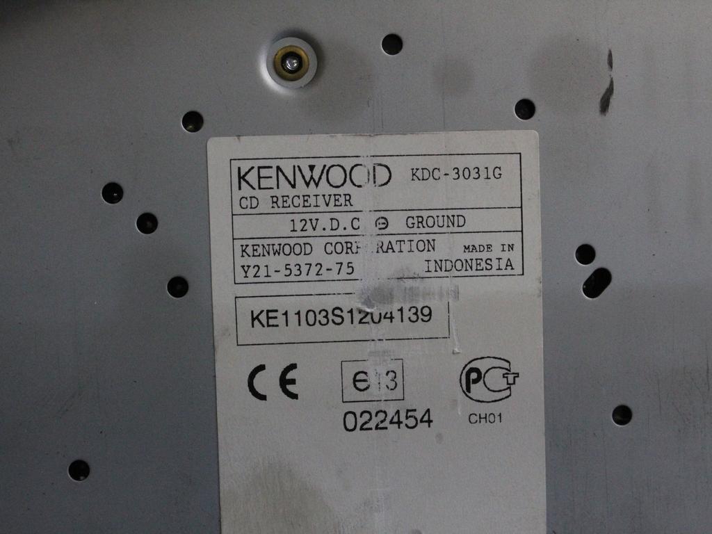 KDC-3031G AUTORADIO AFTERMARKET KENWOOD KIA PICANTO 1.0 B 46KW 5M 5P (2009) RICAMBIO USATO (NON FORNIAMO CODICE AUTORADIO, MA SOLO NUMERO DI TELAIO VEICOLO)