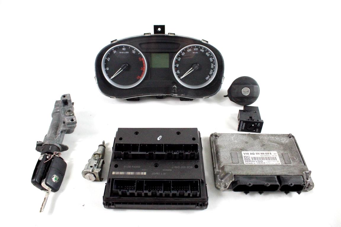 03E906023B KIT ACCENSIONE AVVIAMENTO SKODA FABIA 1.2 B 51KW 5M 5P (2007) RICAMBIO USATO CON CENTRALINA MOTORE, QUADRO STRUMENTI, BLOCCHETTI ACCENSIONE APERTURA CON DOPPIA CHIAVE 6Q2937049F 4B0905851C 5J0820810B