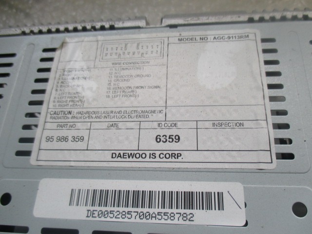 CHEVROLET SPARK 1.2 LT BENZ 5M 5P 60KW (2011) REPLACEMENT RADIO RADIO (NOT PROVIDE RADIO CODE) 95986359