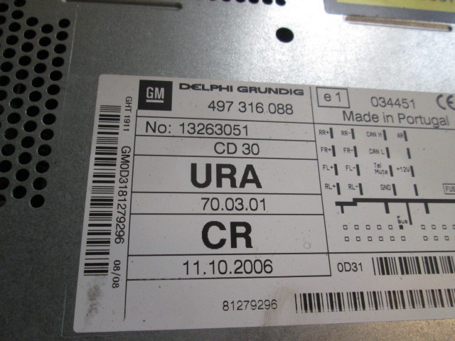 RADIO CD?/ AMPLIFIER / HOLDER HIFI SYSTEM OEM N. 565412769 ORIGINAL PART ESED OPEL ASTRA H RESTYLING L48 L08 L35 L67 5P/3P/SW (2007 - 2009) DIESEL 17  YEAR OF CONSTRUCTION 2008