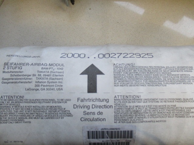 KIT COMPLETE AIRBAG OEM N.  ORIGINAL PART ESED BMW SERIE 3 E46 BER/SW/COUPE/CABRIO (1998 - 2001) DIESEL 30  YEAR OF CONSTRUCTION 1999
